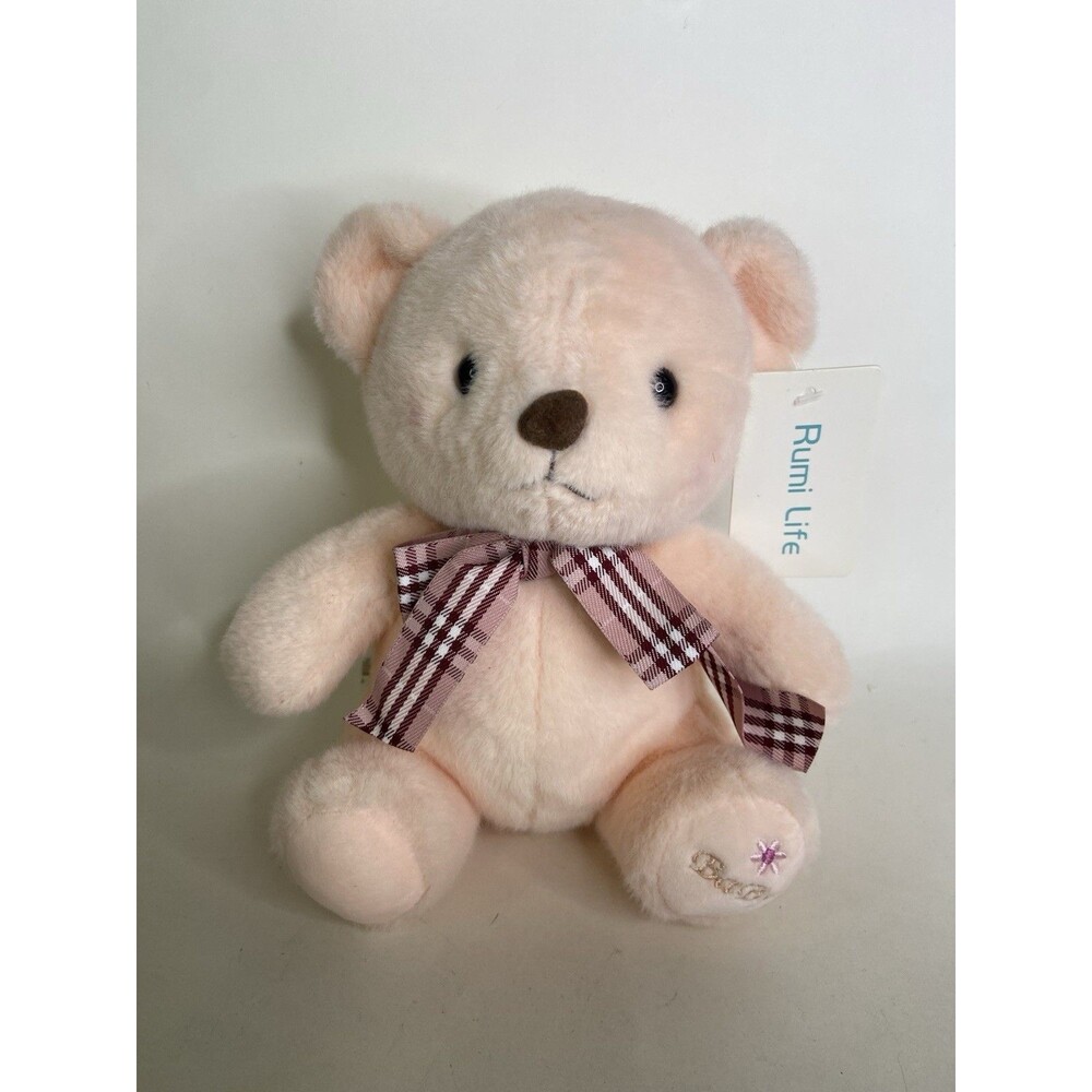 Rumi Pink Baby Bear Plush Toy Stuffed Animal Plaid Bow NEW